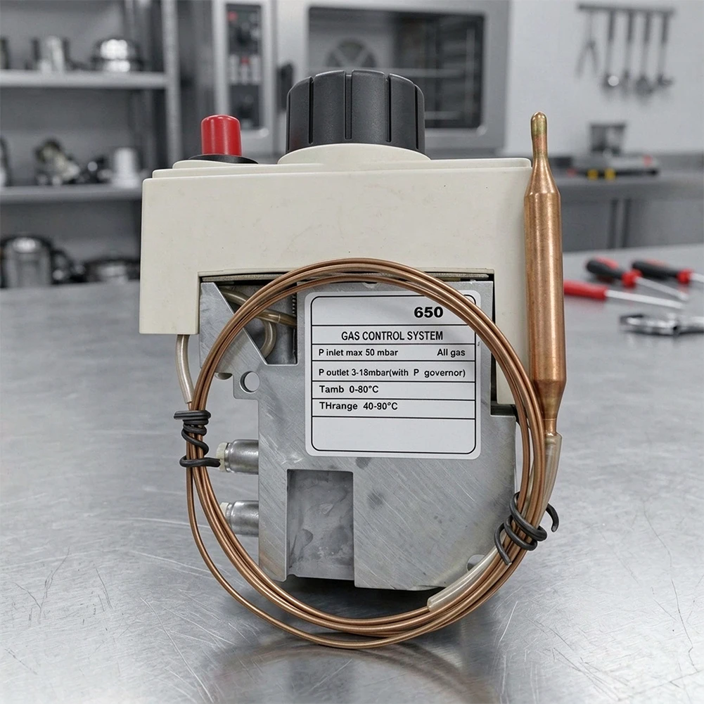 Thermostatic Gas Valve for Commercial Cooking Equipment 40-90C Range with Piezo Ignition and 3-18 mbar Pressure Stability