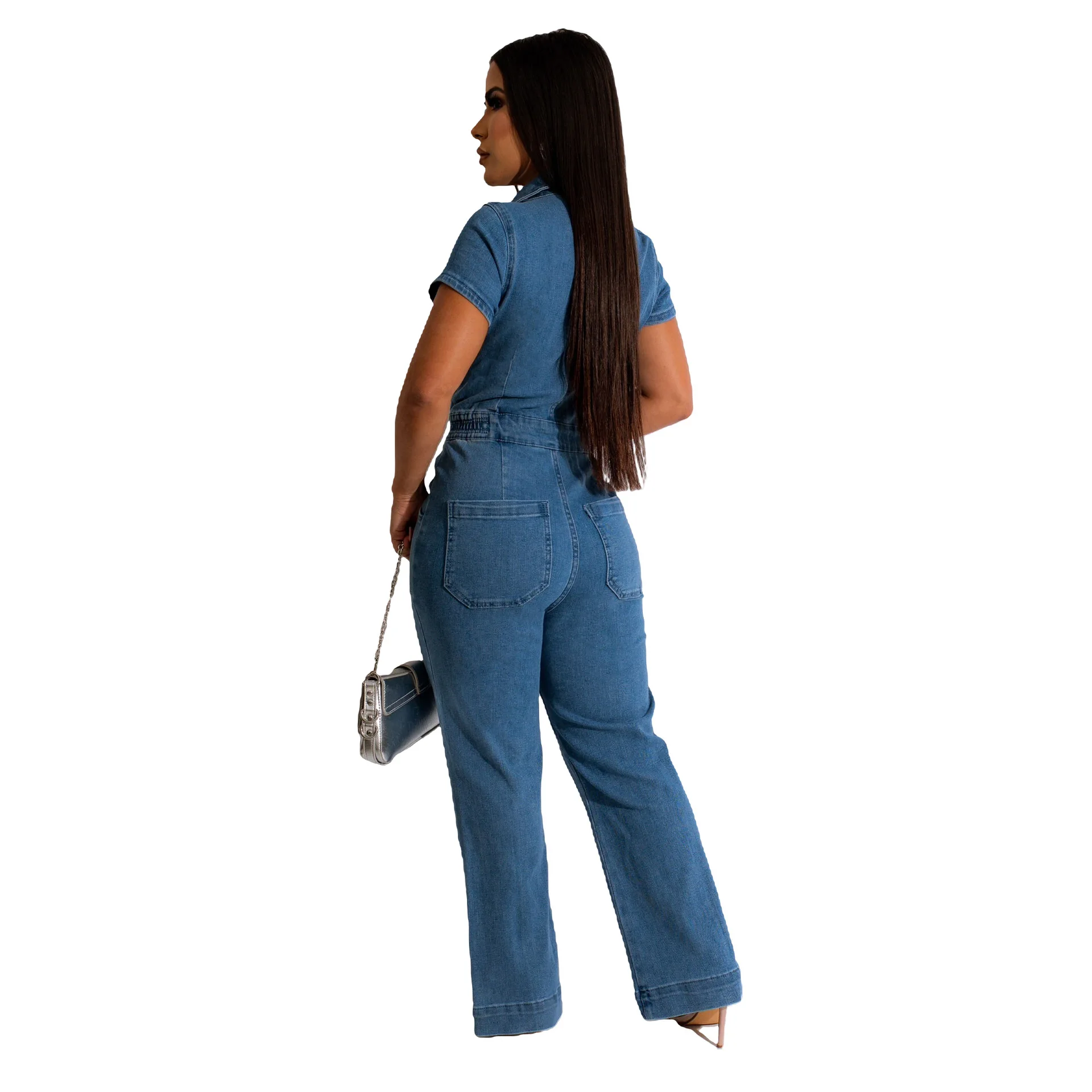 Tuta di jeans sexy Faionable Or Sve Pantaloni a gamba larga Abito da cowboy intero da donna in tessuto di cotone Pantaloni lunghi a vita media