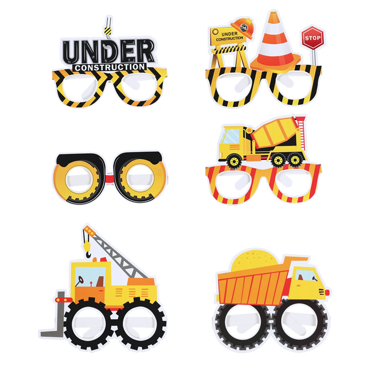 6pcs Construction Paper Glasses Birthday Decoration Boy Excavator Truck Tractor Construction Birthday Party Decor