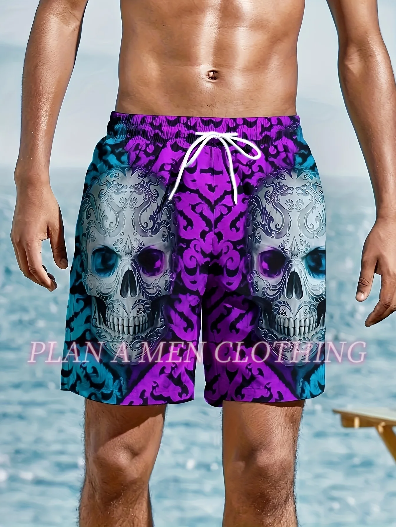 

Men Retro Skull Print men shorts Outdoors Exercise Adult Shorts 2024 Street Life Men's Drawstring beach Shorts men clothing