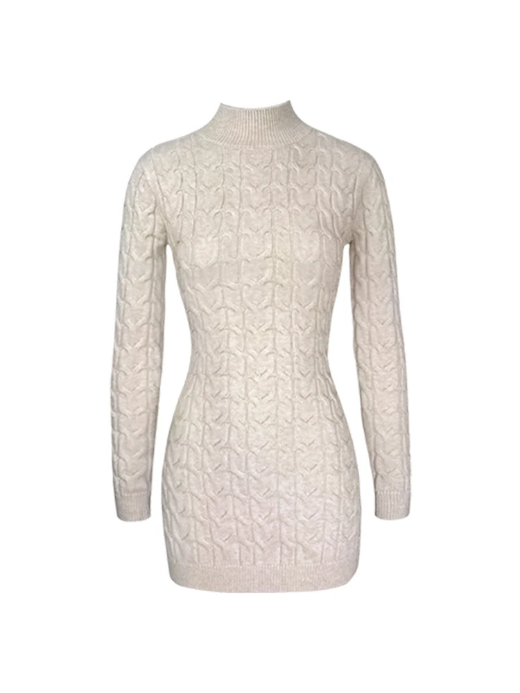 Nouvelle jupe moulante en maille rétro à col montant pour femme, idéale comme sous-vêtement de base, collection automne-hiver, motif floral doux et élégant.