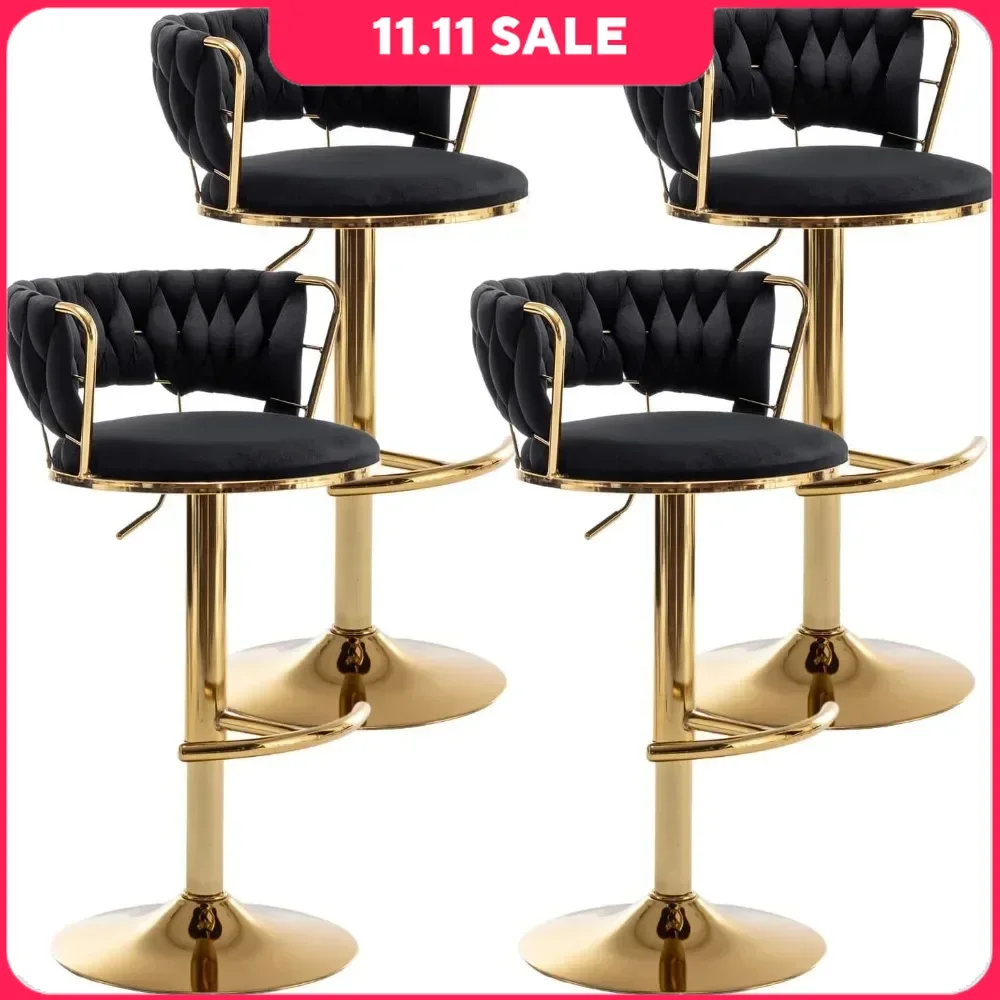 Bar Stools Set of 4 with Low Back, 360 Rotation, 300LBS Weight Capacity Available for All-weather Use, Bar Chairs