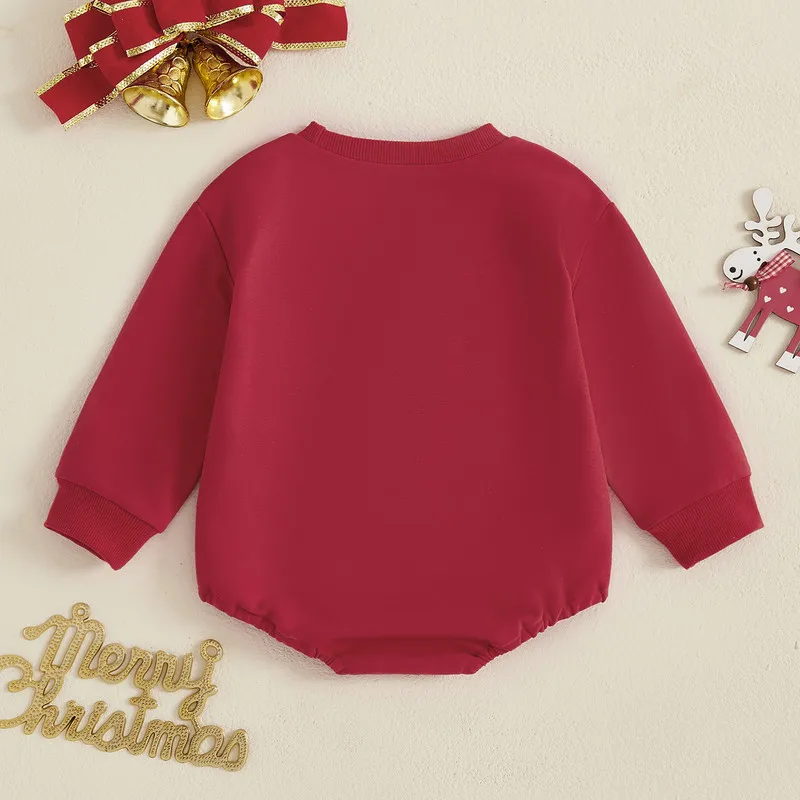 0 to 18 Months Christmas Baby Girl Boy Bodysuit Long Sleeve Crew Neck Santa Embroidery Newborn Jumpsuit