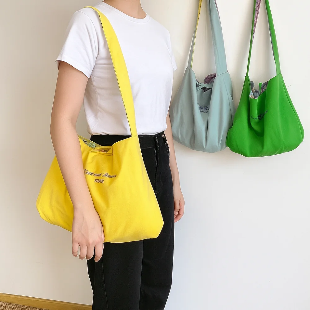 

Portable Cloth Double Sided Vest Bag Japanese Style Leisure Flower Shoulder Bag Commuting Bowknot Canvas Crossbody Bag Women