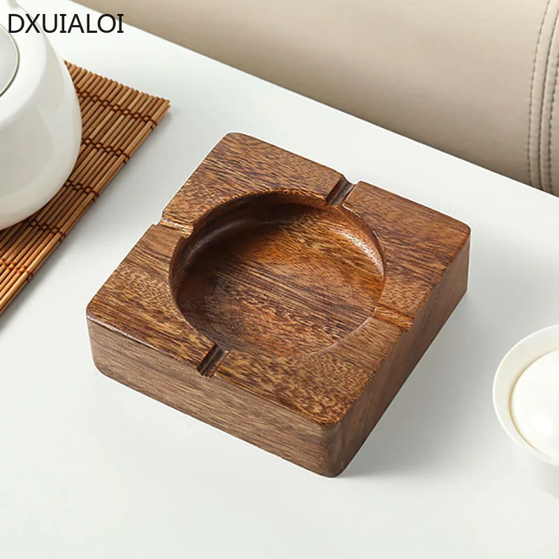 Modern minimalism ebony ashtray wooden household ashtray desk decoration card slot design windproof and dustproof birthday gift