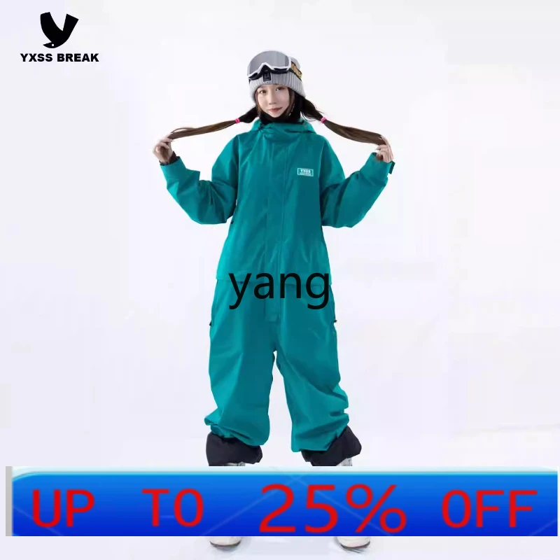 

LMM 3L professional men's and women's waterproof and warm dark green onesie ski suit