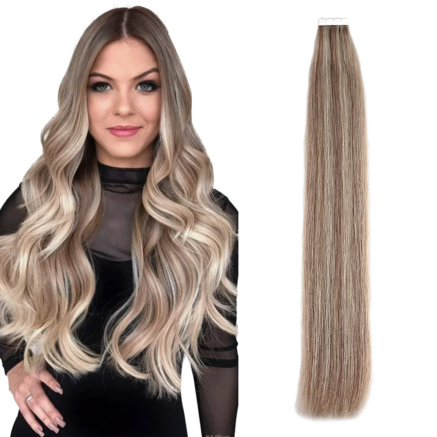 Paruks Newly 24'' Long Human Hair Extension Tape Ins Natural Tape In Hair Extensions Human Hair Gorgeous Seamless Weft Adhesive