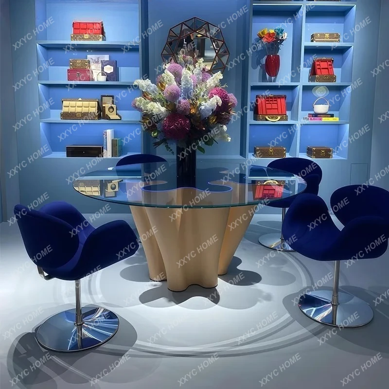 light luxury glass dining table designer creative irregular special-shaped table