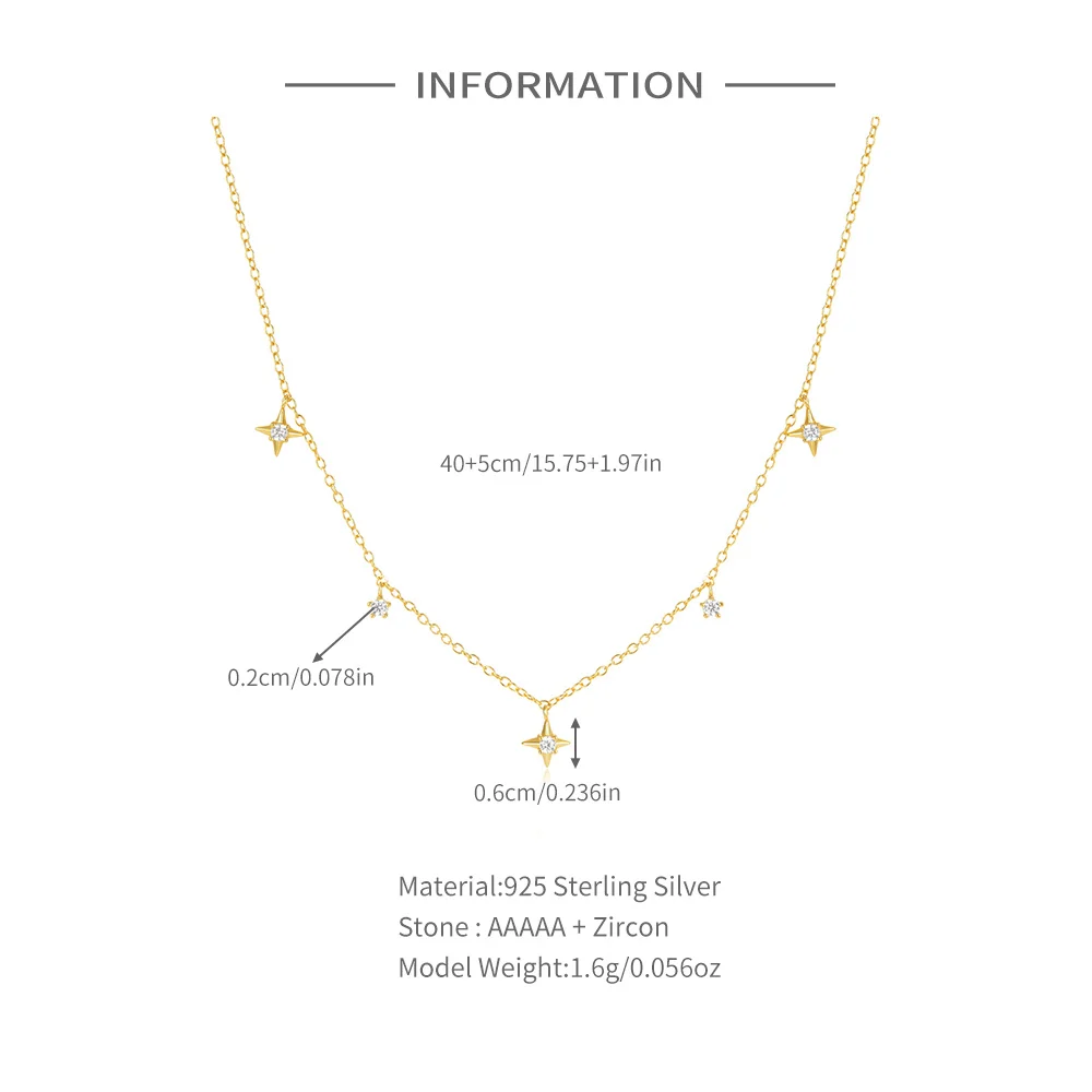 ROXI 925 Sterling Silver Four Star/Devil Eye Zircon Pendant Necklace Women Personality Temperament  Clavicle Chain Jewelry Gift