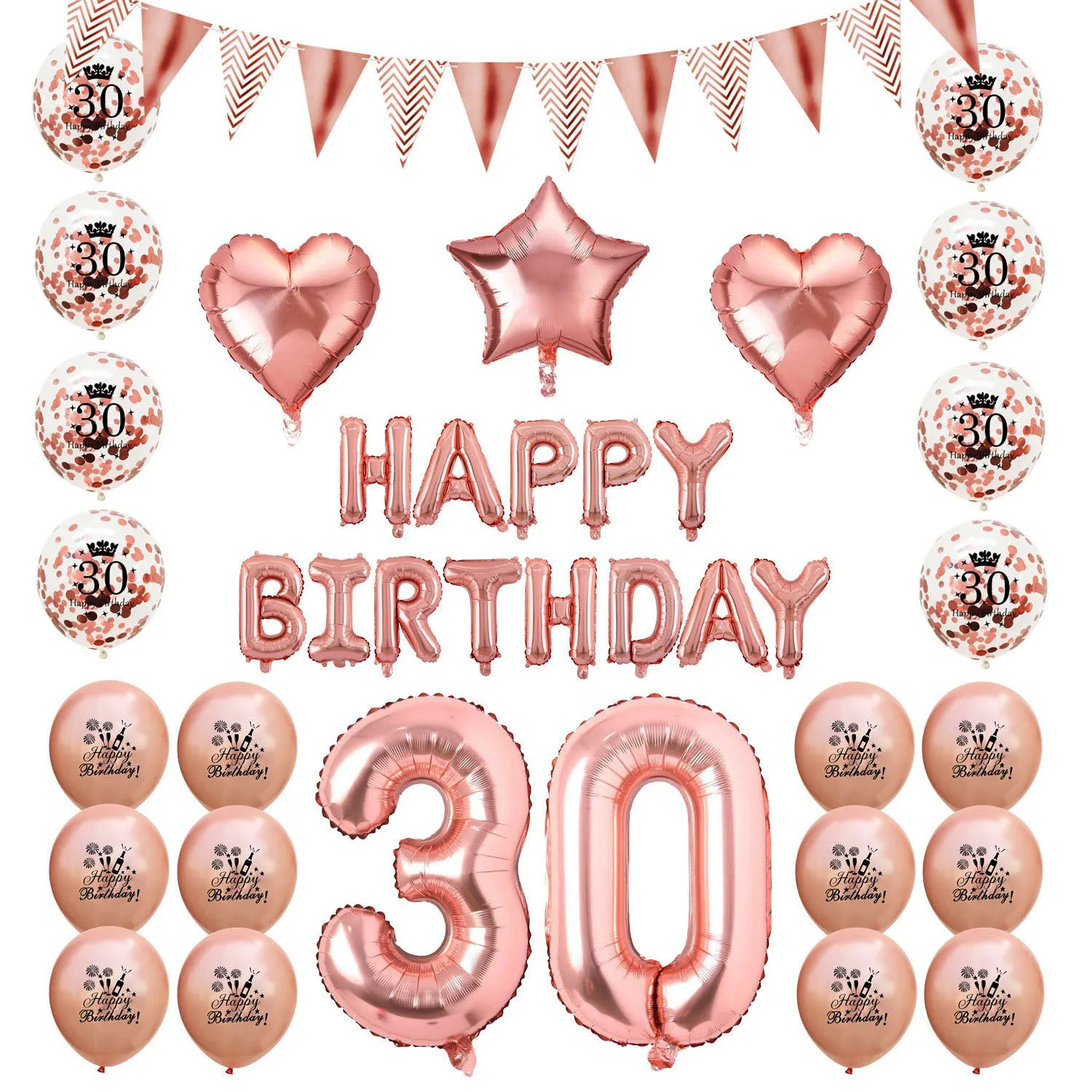 37 Pcs Rose Gold 18 21 30 40 50 60 70 80 90 Birthday Decoration Party Balloons 30th Happy Birthday Banner Birthday Decorations