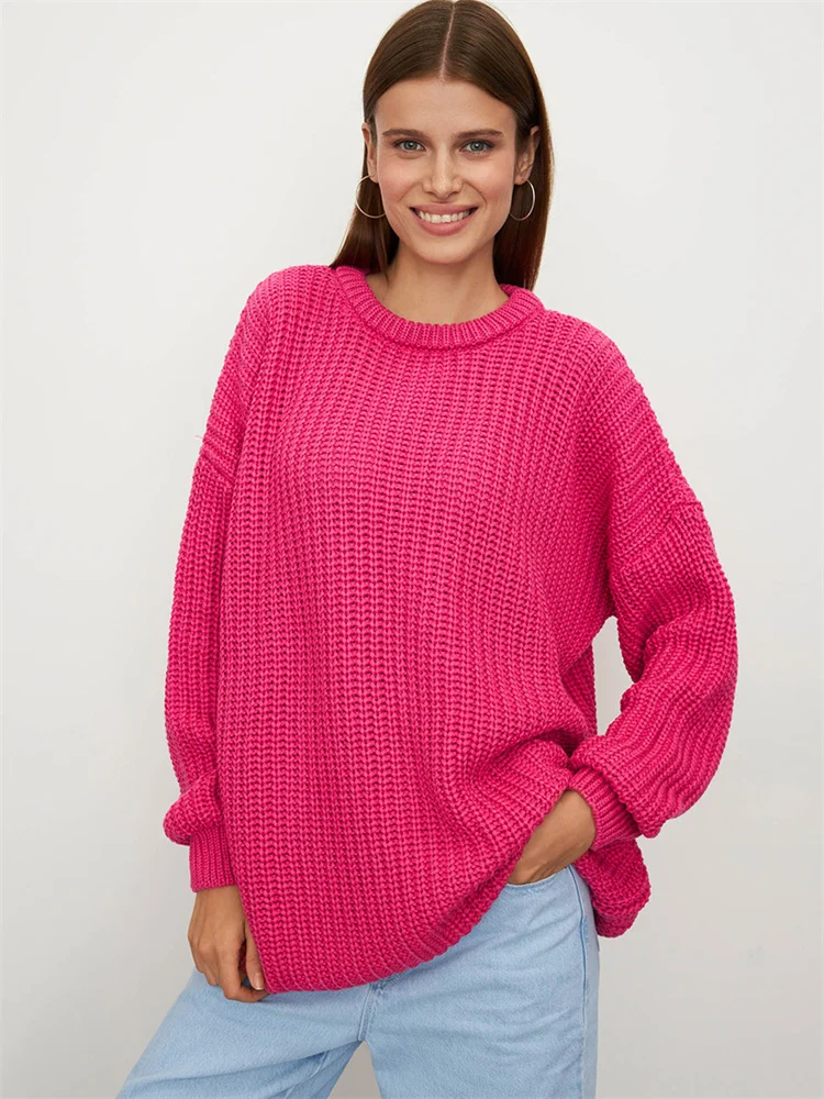 

Casual Hollow Out Loose Sweater Pullover Female Long Sleeve Patchwork Ribbed See-Through Knitwear Top Women's Pullovers