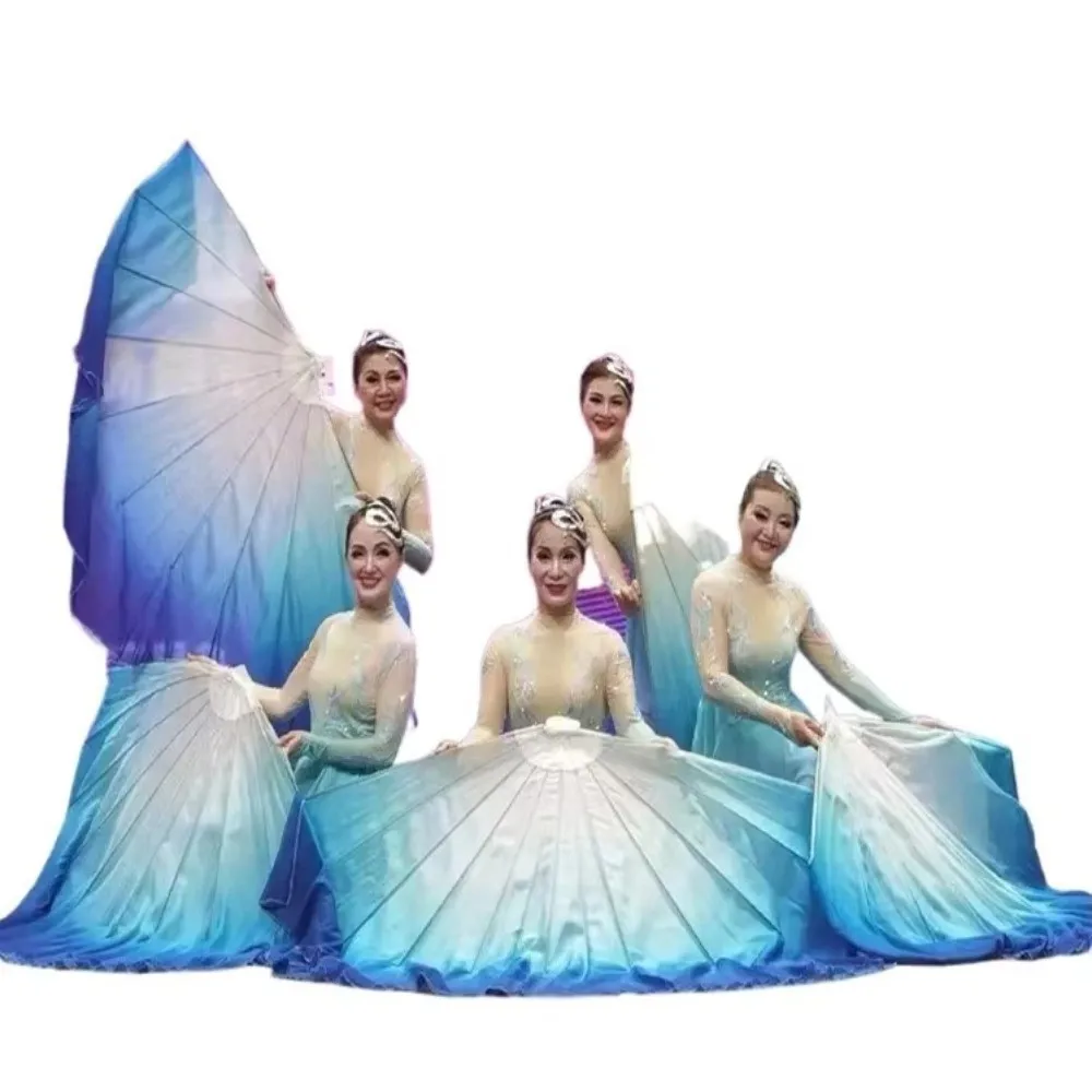 

Fishbone Veil Fishbone Fan Gradient Color Light Weight Opening Stage Props Flowy Long Soft Dance Yangko Fan Dance Supplies