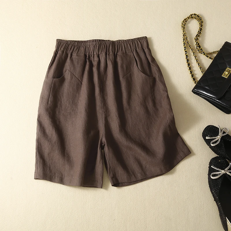 Cotton Linen Shorts for Women Summer Fashion Elastic Waist Solid Color Simple Loose Casual Thin Comfortable Half Length Pants