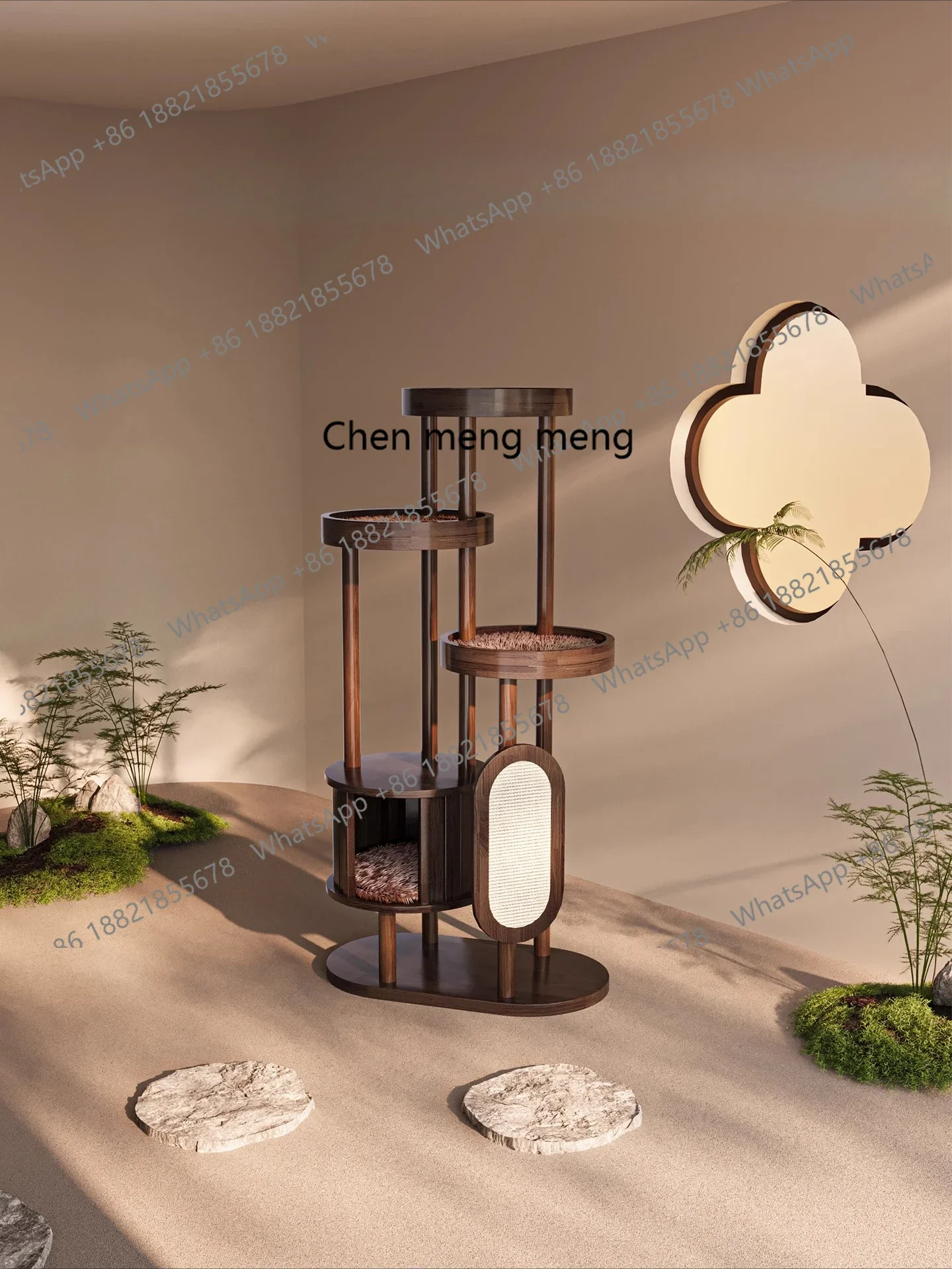 

Cat climbing frame integrated new Chinese style all solid wood cat frame black walnut cat villa