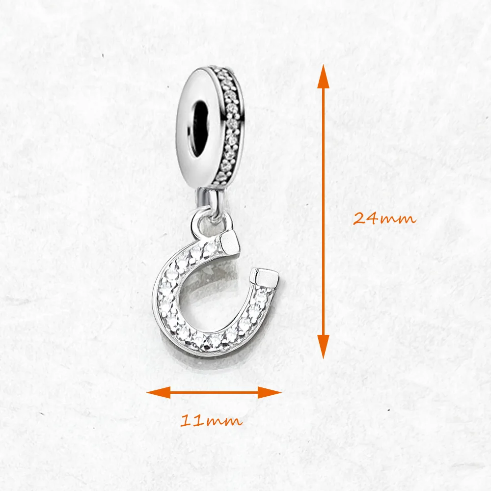 Horseshoe Pendant Dangle Charm Fashion 925 Sterling Silver Women Men Lucky Gift Jewelry