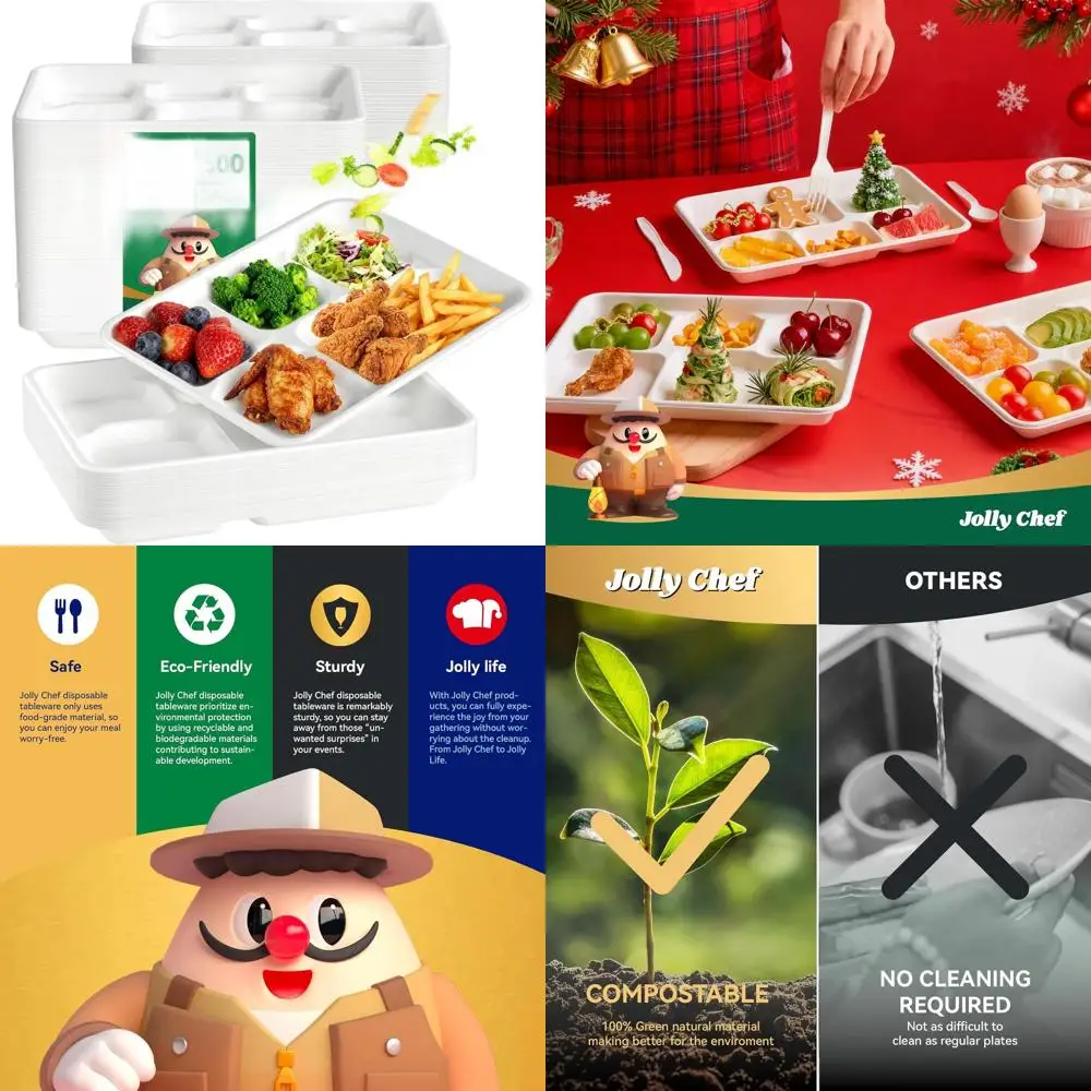 

Eco-Friendly 500 Pack Heavy-Duty Biodegradable 11 Divided Paper Plates for Parties, Lunch, Dinner, and Holidays