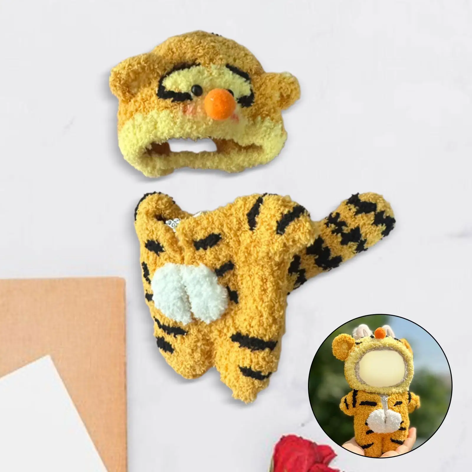 15-17cm Plush Doll Clothes Tiger Jumpsuit with Hat Doll Clothing Comfortable Fashion Photo Props Cartoon Stuffed Animals Clothes