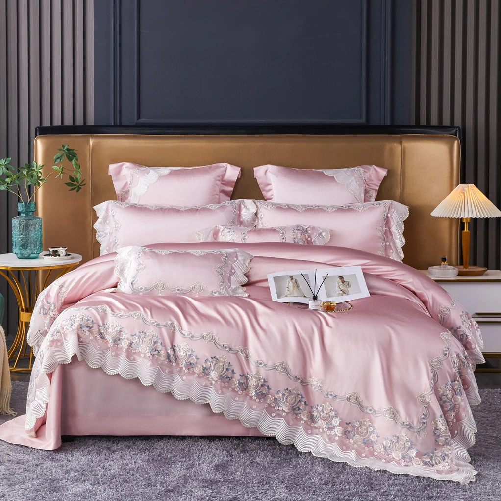 Embroidery Quilt Cover - Высококачественный комплект постельного белья из розового
