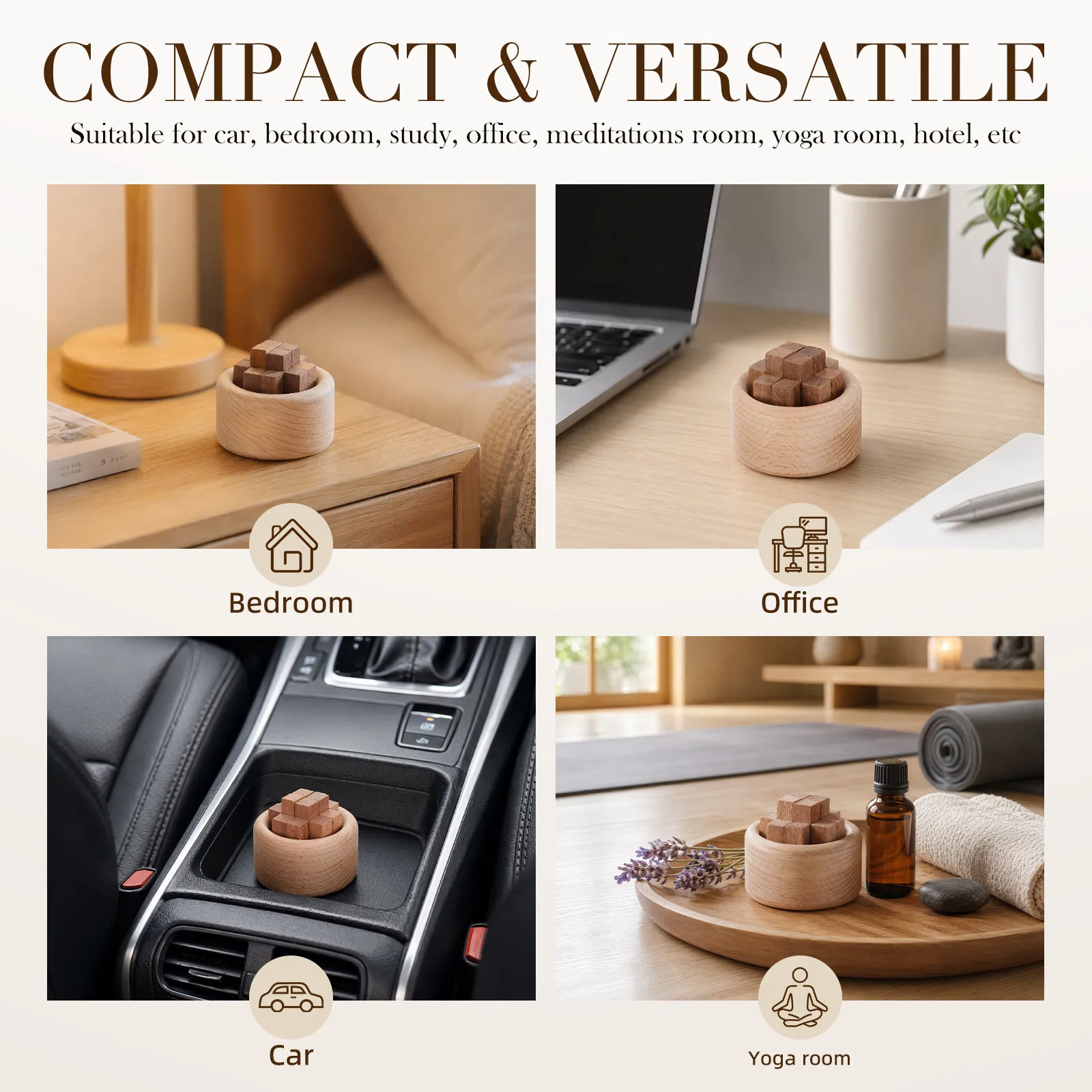 1Set Wood Aroma Diffuser Woodpile Shape Decorative Essential Oil Diffuser for Home Office Bedroom Yoga Aromatherapy Scented
