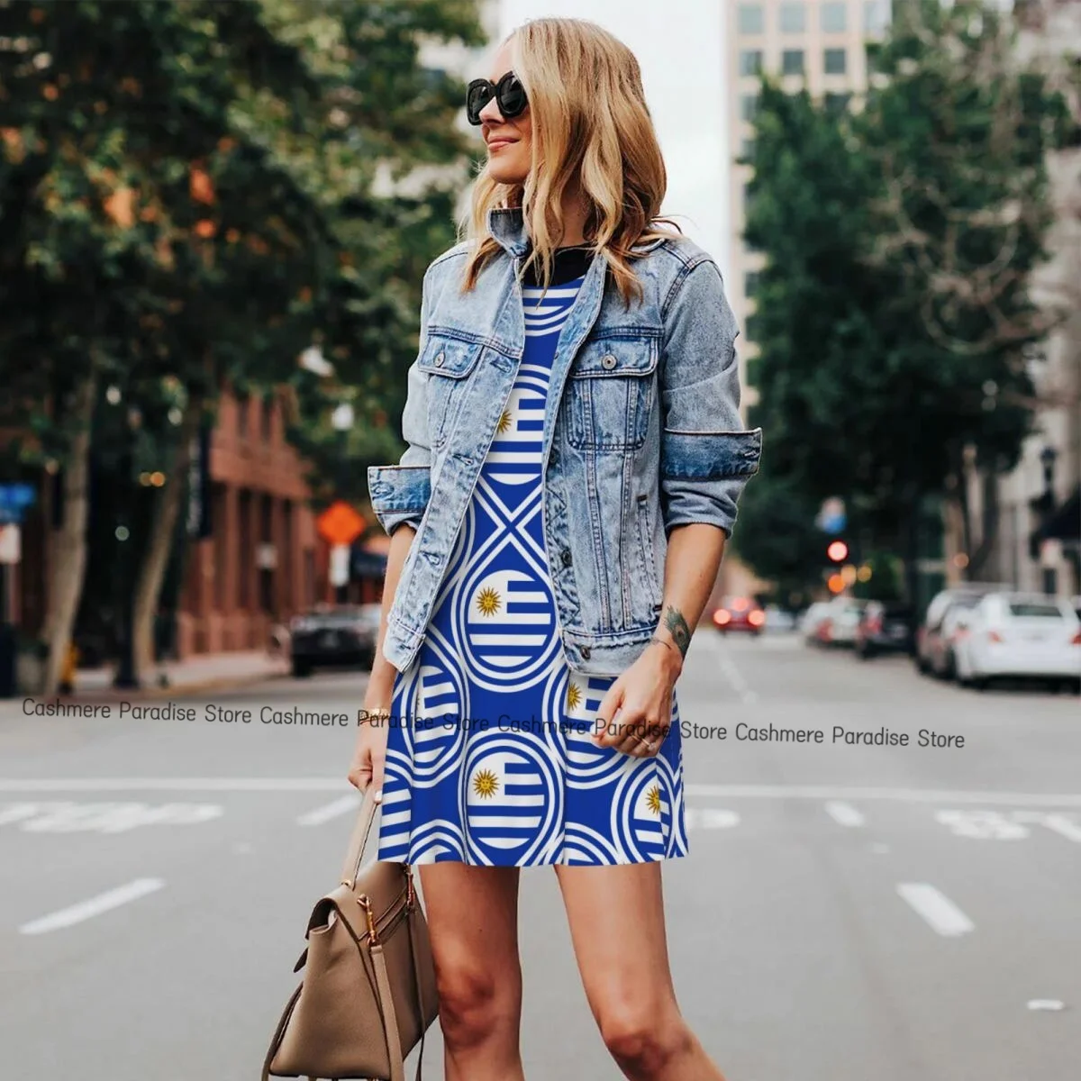 Zomerjurken voor dames 2025, strand-t-shirt, zonnejurk, mouwloze Uruguay-vlag, casual losse tankjurk