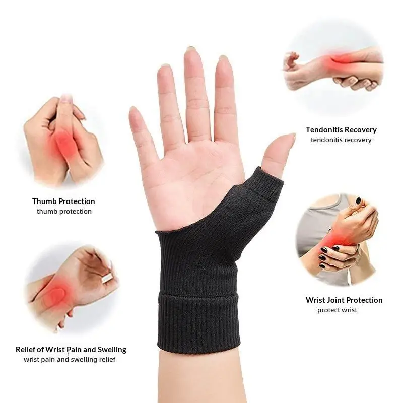 1 Paar Handgelenk- und Daumen-Kompressionshandschuhe, atmungsaktive Stützbandage, gestrickte Fingerpolster für Verletzungen, Sport-Sicherheits-Handgelenkbandage – Detail 4