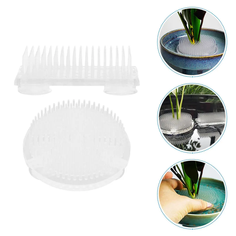 2Pcs Clear Plastic Floral Arrangement Pin Holder Easy to Use for Flower Lovers Gift Plastic Flower Frogs Floral Fixation Base