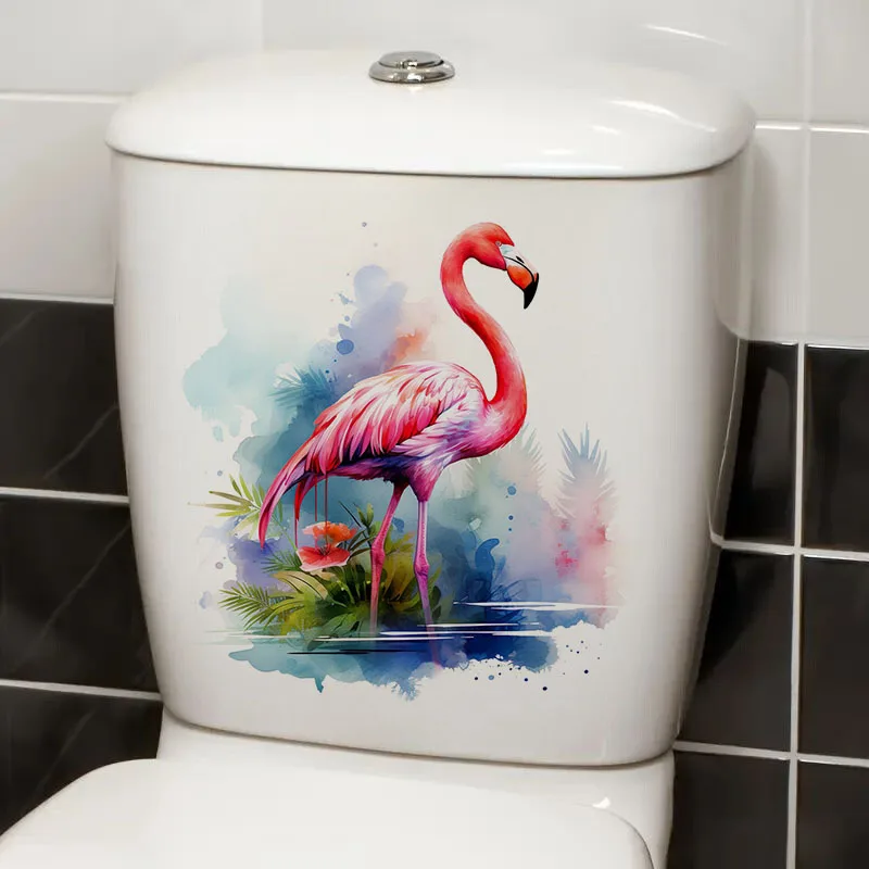 Flamingo Watercolor Sticker, Apply for Toilet Lid , Wall, Door, Cabinet, Window, Car Decoration, Vinyl Animal Decals