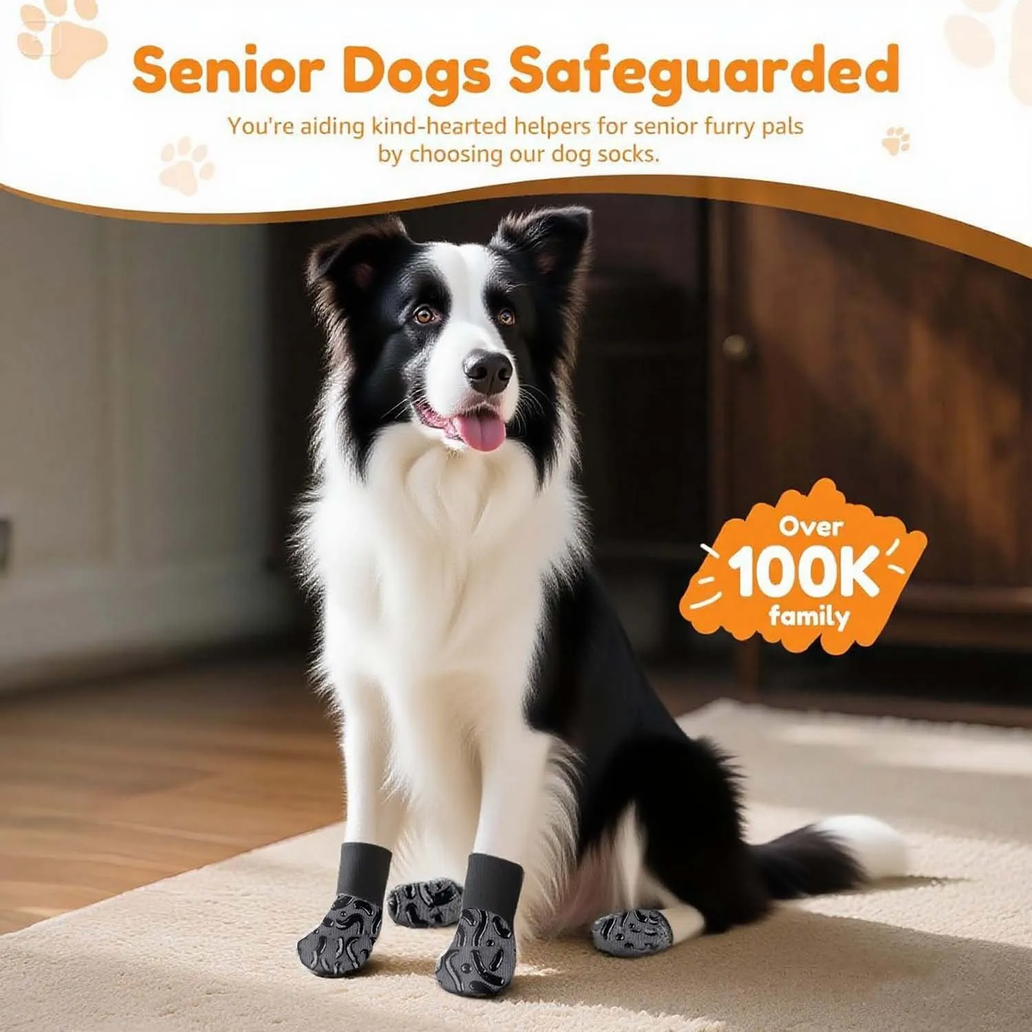 4 Pcs Waterproof Anti-slip Dog Socks, Suitable For Dogs & Cats Indoor Outdoor Wear Designed For Don't Like Shoes And Older Pets view 4