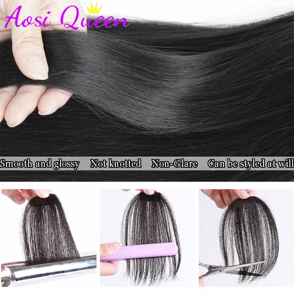 AOSI Synthetic Oblique Bangs Wig Natural Forehead Partial Air Bangs Wig Female Invisible Seamless Fake Bangs