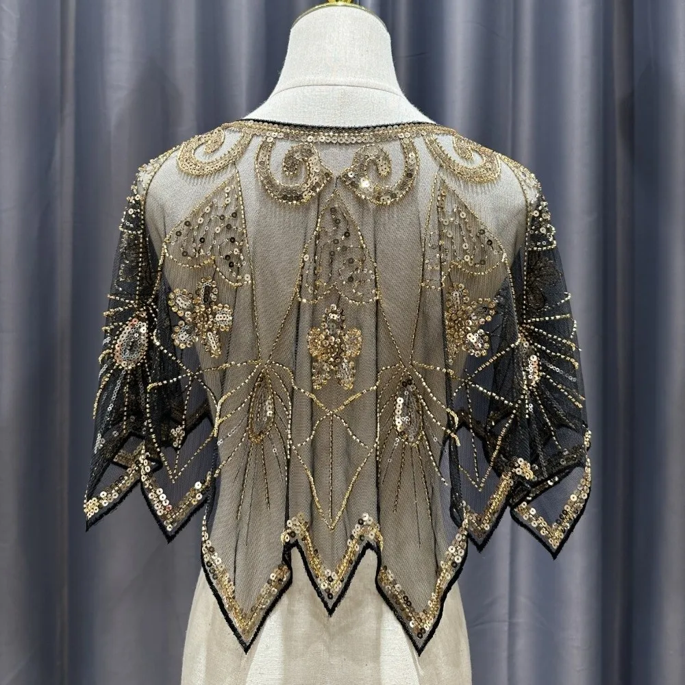 

Винтажная шаль 1920-х годов с платьем, накидка ручной работы из бисера, накидка с блестками, вечерняя накидка