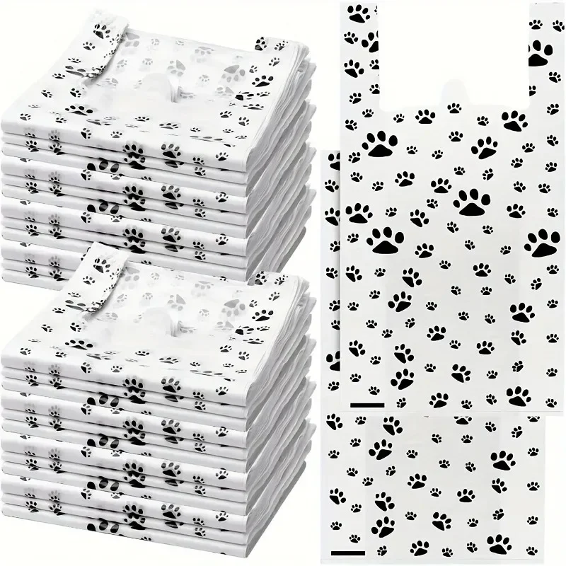

1/2 Rolls Disposable Plastic Bag with Handles Dog Cat Paw Print Gift Bags for Shopping Grocery Home Supplies Garbage Bin Liners