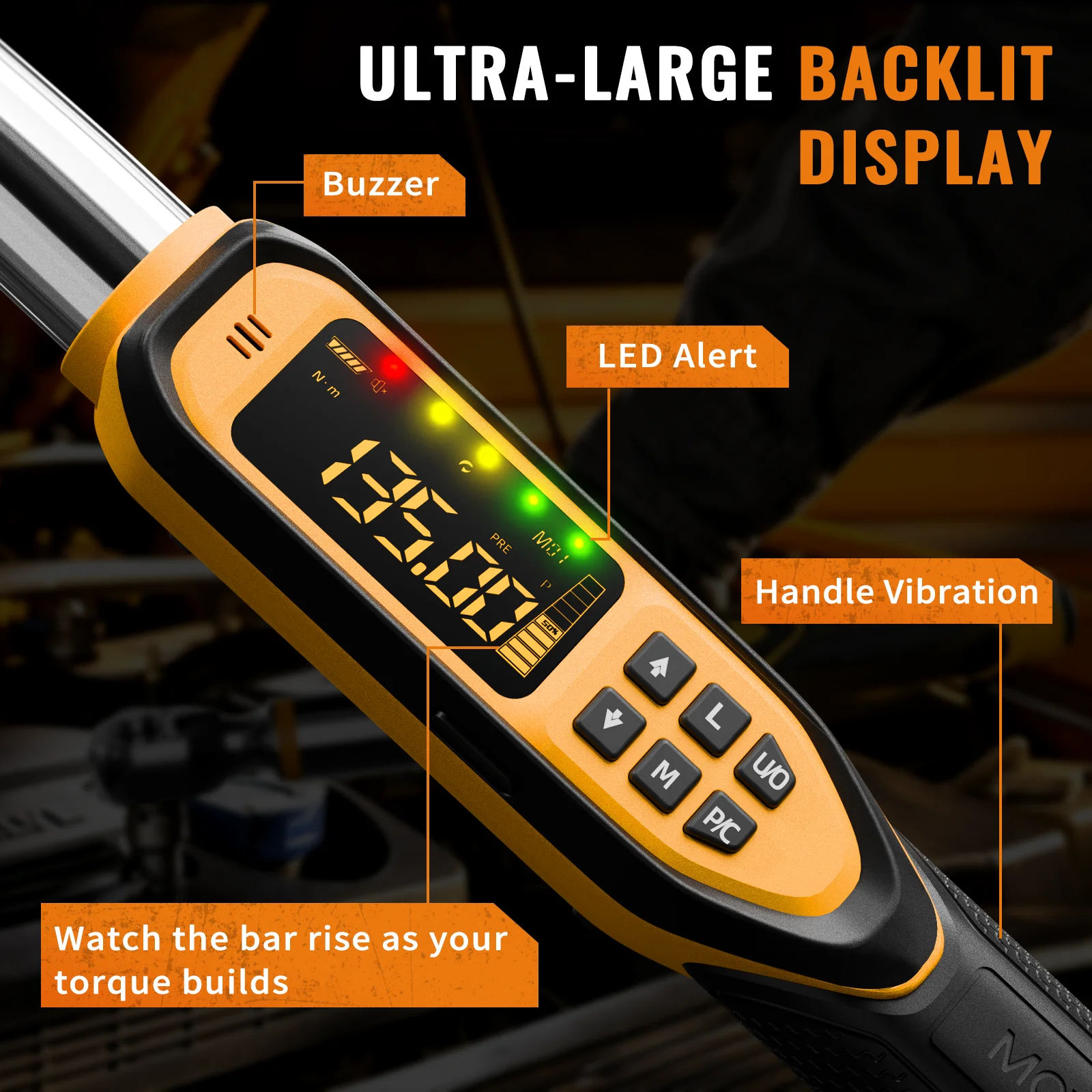 MOVECRAB Upgraded Digital Torque Wrench 1–340 N·m, ±2% Accuracy, LED Backlit Display, USB-C Charging, for Auto Repair