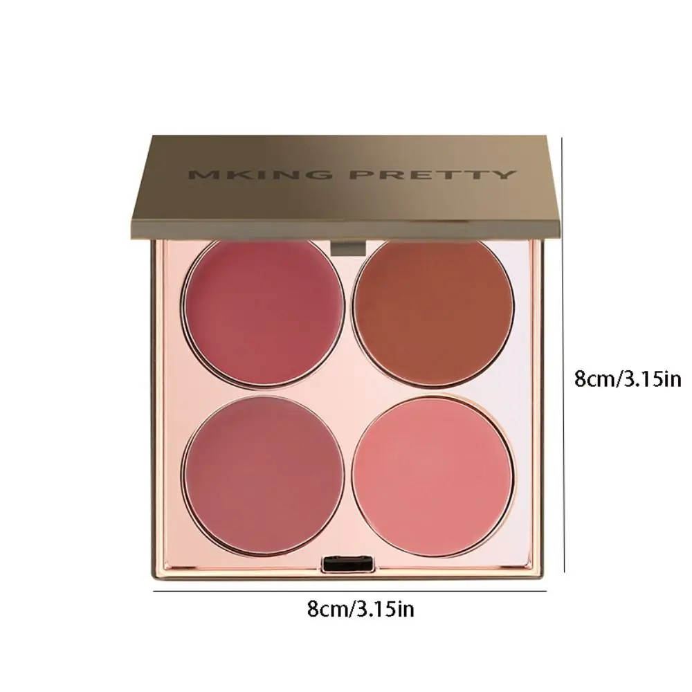 Paleta de blush portátil de quatro cores, à prova de suor, deslumbrante, paleta de sombra, sem manchas, ferramenta de maquiagem de lama labial de longa duração