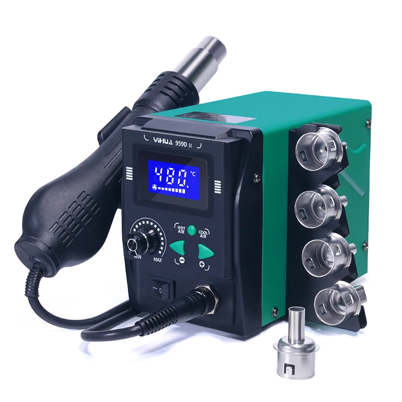 محطة لحام YIHUA 959D-II فوهات تخزين تثبيت تفكيك بسهولة مسدس هواء ساخن ديسولديرينغ محطة لحام إعادة العمل SMD