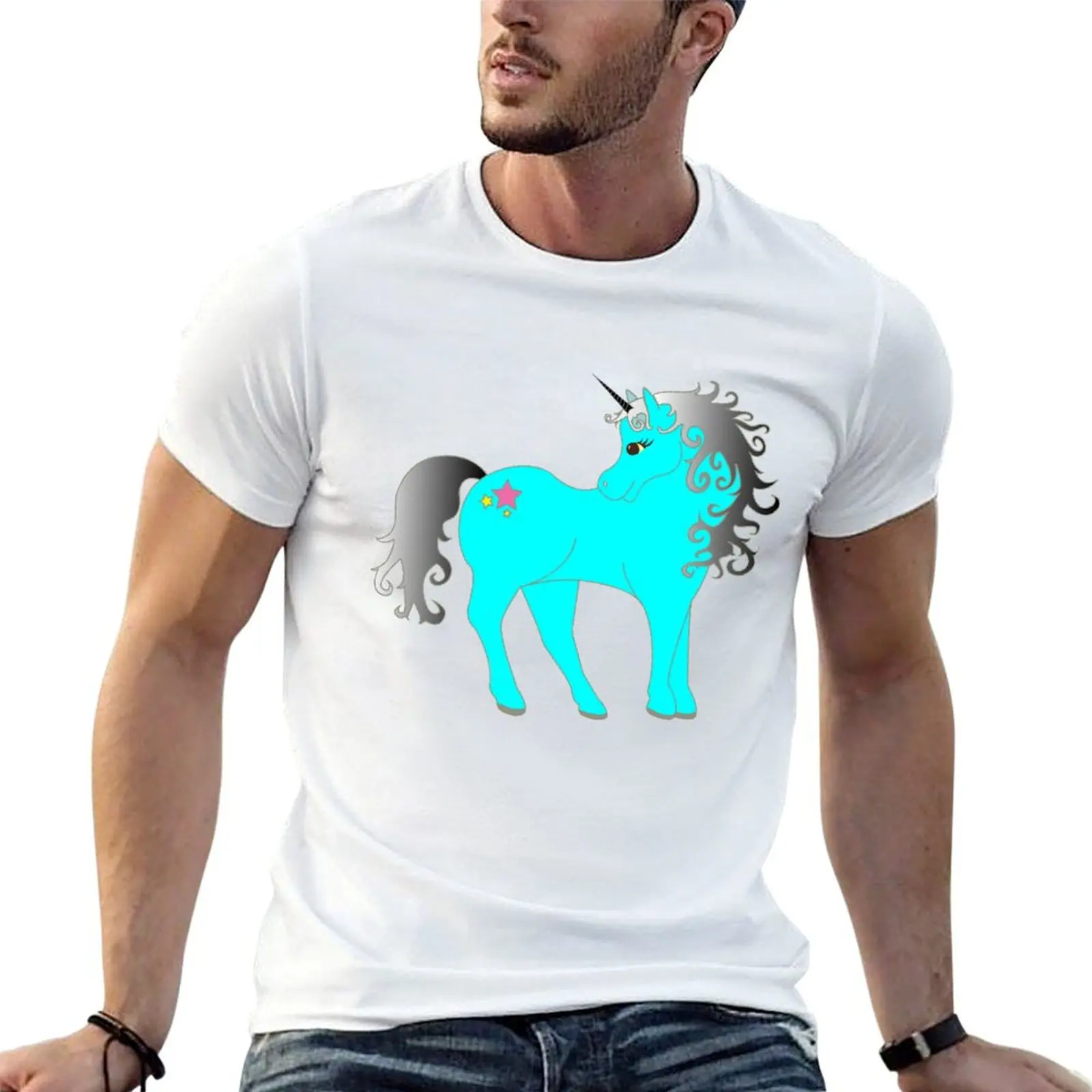 Einhorn im hellen blau T-Shirt Grafik T-Shirt Vintage Sommer Top Anime Figuren plus Größe Tops Frucht der Webstuhl Herren T-Shirts