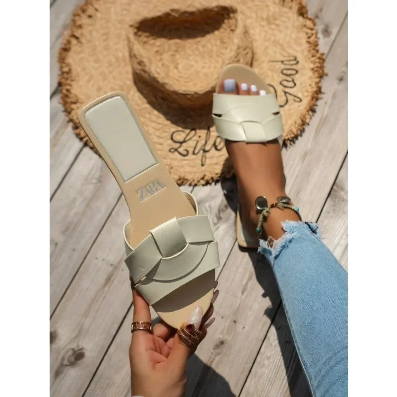 Large Size Flat Flat Slippers Women 2024 New Women\'s Cross Solid Color Fashion Slippers Zapatos De Mujer Womens Shoes