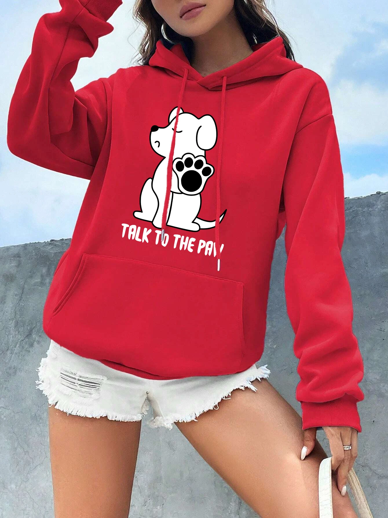 Habla a la pata divertido perro estampado mujeres con capucha moda Kawaii sudaderas con capucha otoño cuello redondo cálido Sudadera con capucha Casual calle ropa básica