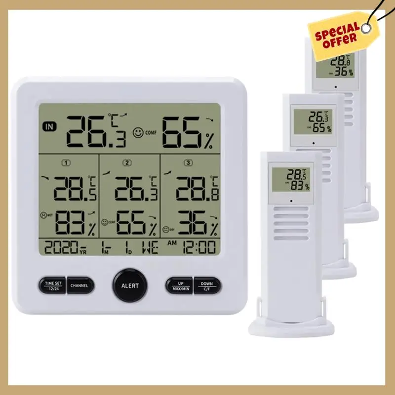 Estação meteorológica interna/externa sensores sem fio termômetro digital higrômetro display lcd led termômetro (branco) fácil instalação