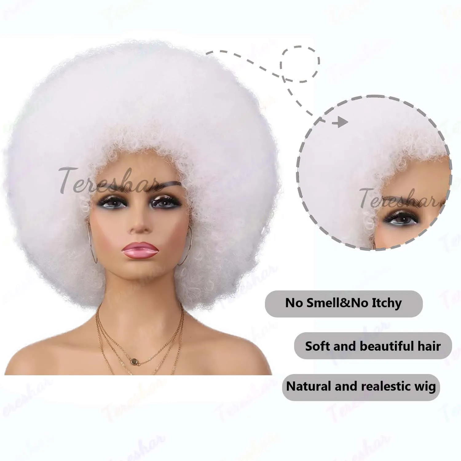 الاصطناعية 70s أوبورن شعر مستعار بتصميم مُجعد للنساء قصيرة الأفرو شعر مستعار شديد التجعد مع الانفجارات مقاومة للحرارة نطاط زي تأثيري شعر مستعار للحفلات #5