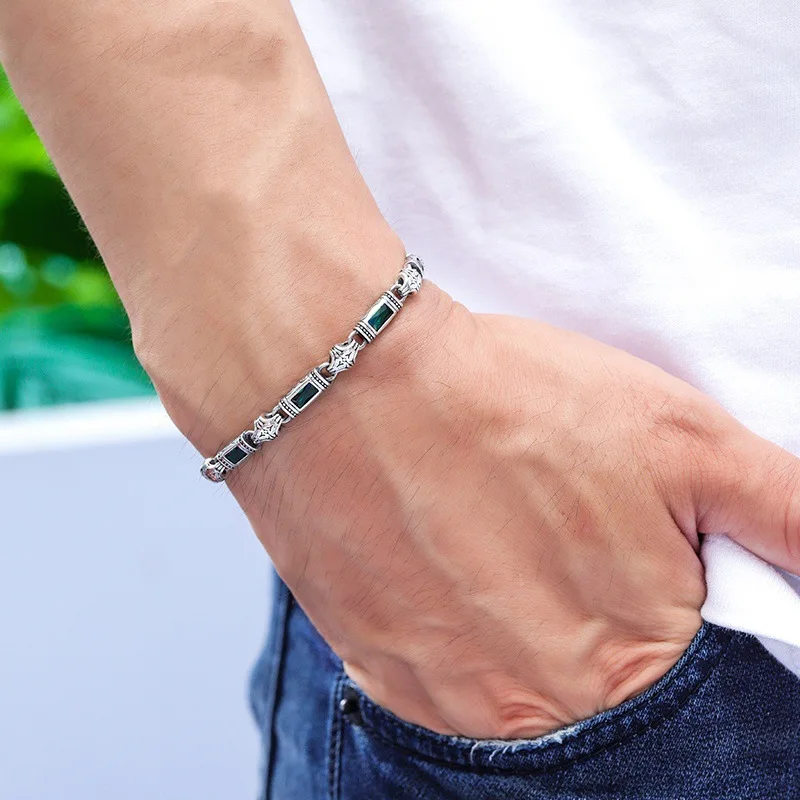 High Quality S925 Silver Tang Grass Pattern Bracelet for Men and Women Fashion Turkiye Style Luxury Bracelet