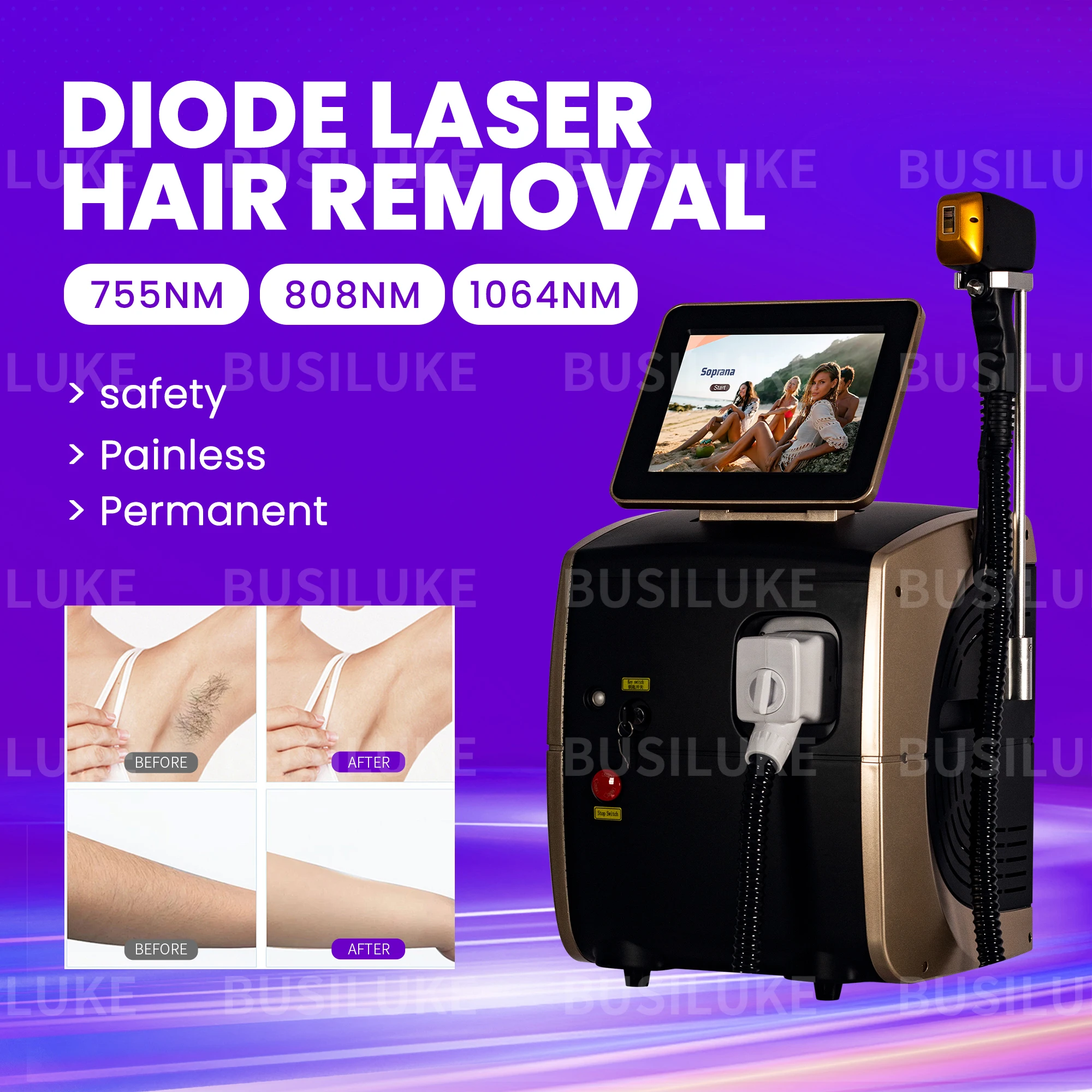 

808 3wave Diode Laser Permanent Hair Remove Fast Depilation Painfree Follicle Penetration Skin Rejuvenation Device