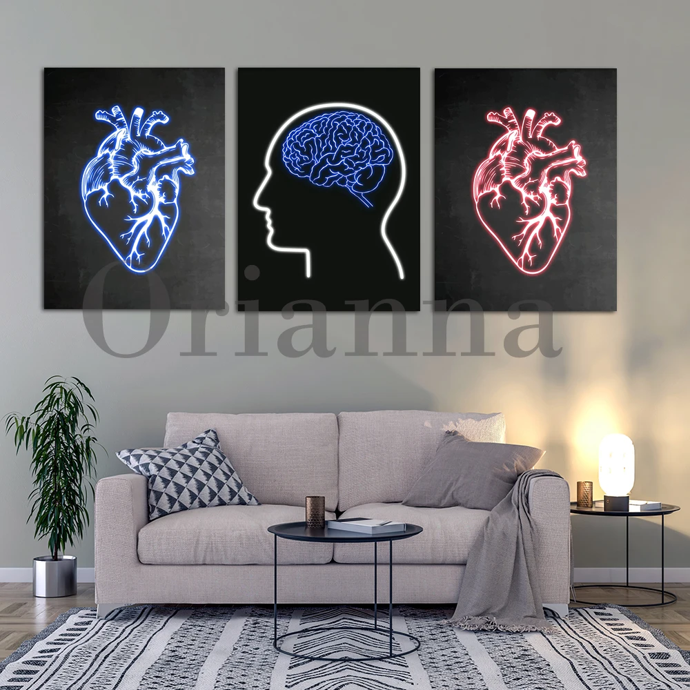 medical body Brain Heart Anatomy Multicoloured Wall Art Prints Posters Modern Doctor's office Living Room Decor Painting Gift