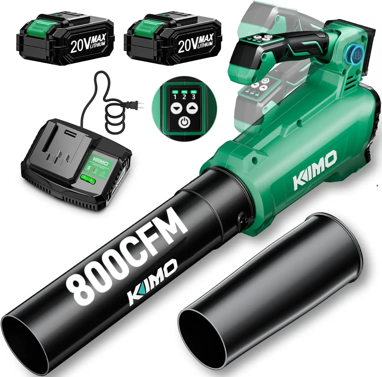 

Cordless Leaf Blower with Battery and Charger, 800CFM/300MPH, Adjustable Handle, 3 Speeds, Lightweight for Lawn Care