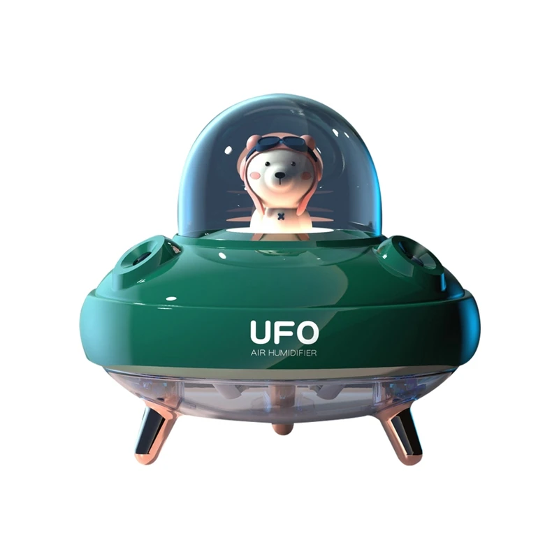 듀얼 노즐 UFO 가습기 데스크탑 공기 가습기, 귀여운 행성 곰 LED 조명, 초음파 아로마 에센셜 오일 디퓨저