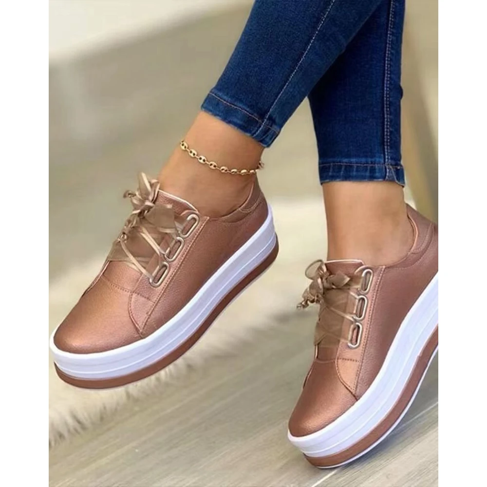 Fashion Women Mesh Lace-up Muffin Sneakers Autumn Daily Casual Round Toe Platform Sports Shoes Korean Style Spring Going Out