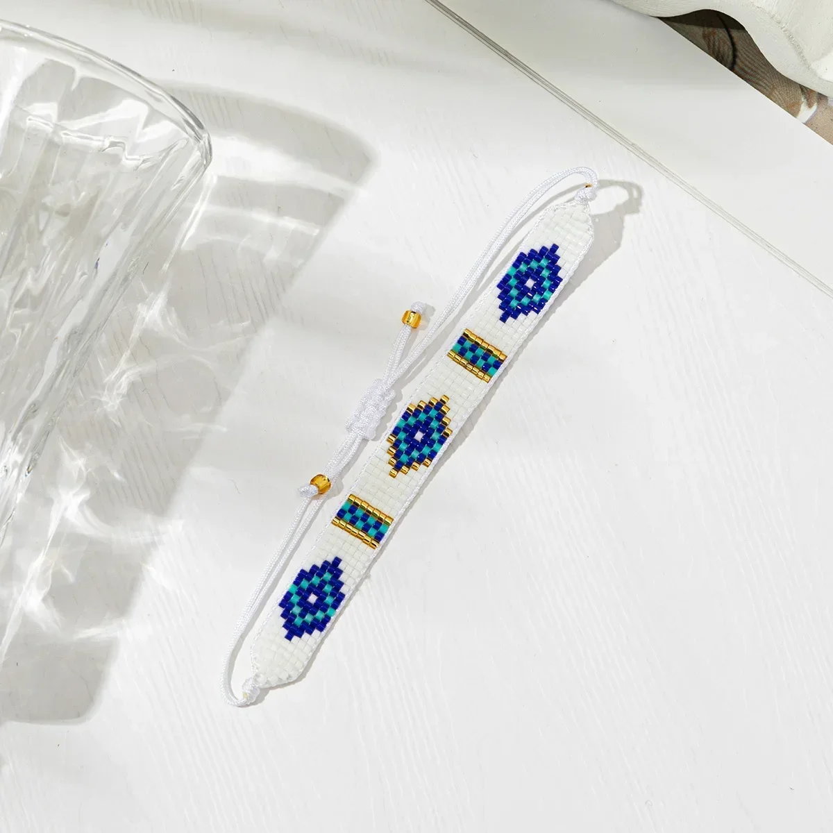 Beaded bracelet Triangle Geometry Versatile Design Blue Hand knitting Bohemia Adjustable Female Tide Simple Rice bead bracelet