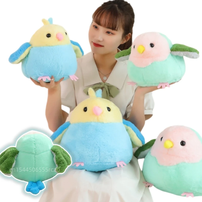 Kawaii Round Fat Parrot Plush Doll Pillow High Quality Blue Green Parrot Bird Plush Toy Home Decor Birthday Gifts For Girls Boys