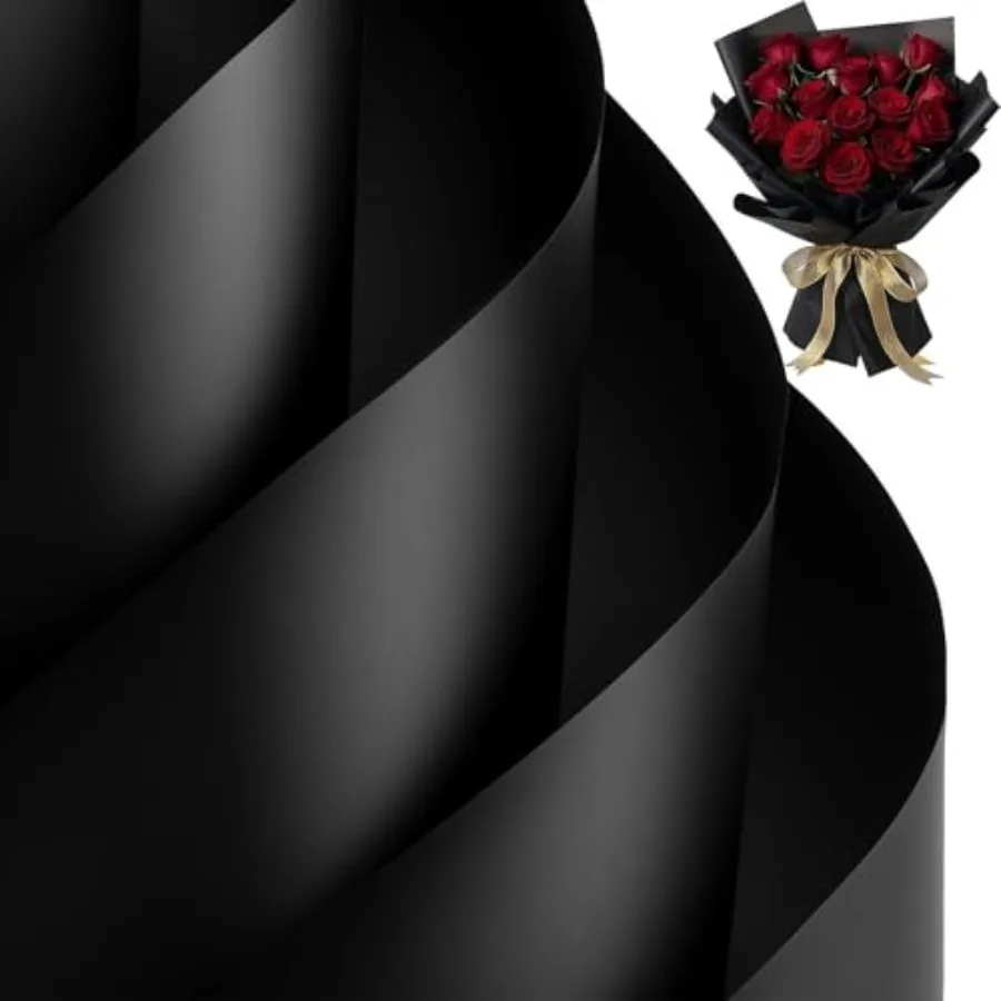 

20 Sheets Black Flower Wrapping Paper, 22.4 x 22.4 in Korean Floral Wrapping Paper for Bouquets, Waterproof Florist Supplies fo