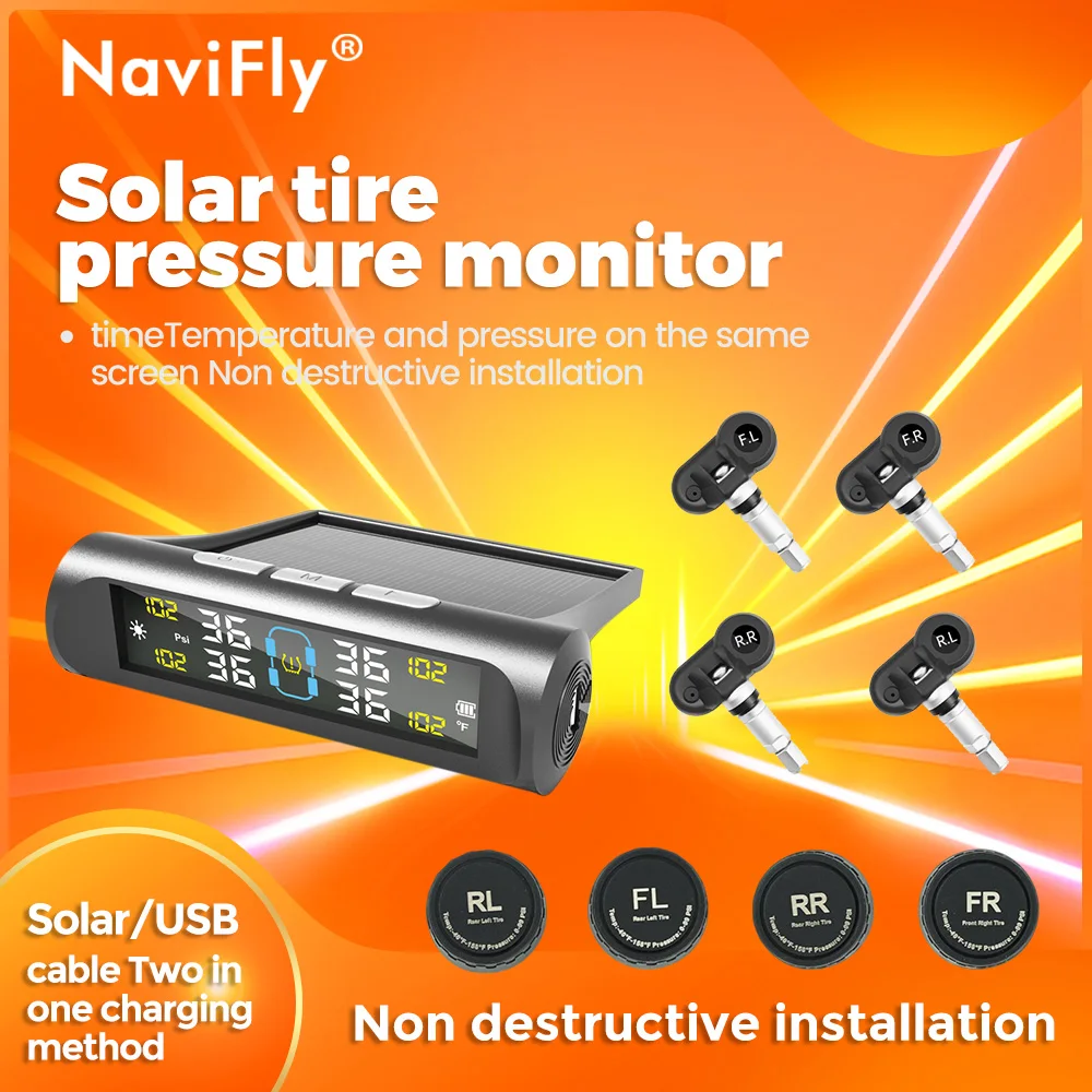 

Система контроля давления в шинах Navifly 4 TPMS, датчики давления в шинах автомобиля, мониторинг давления в шинах, сигнализация о давлении в шинах, пыле- и водонепроницаемые