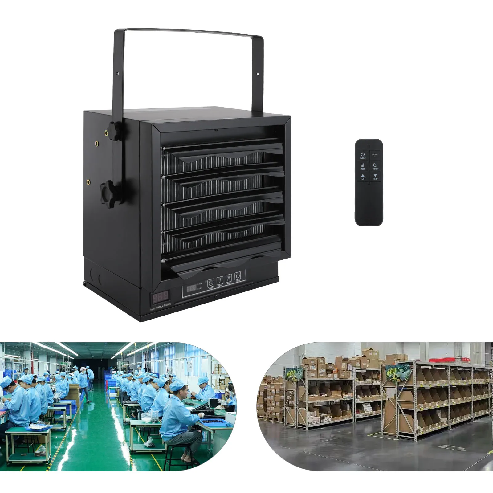 Aquecedor elétrico de placa de aço para garagem 10000W, aquecedor retangular preto montado na parede 35,56 * 28 * 38,86 cm para garagens, oficinas